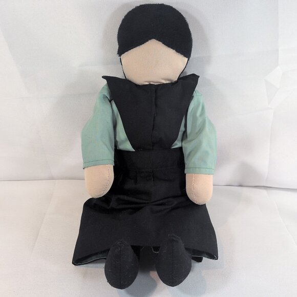 Amish Doll No Face Plush Black Hair Girl Woman Dress Primitive Americana Stuffed - Picture 1 of 10